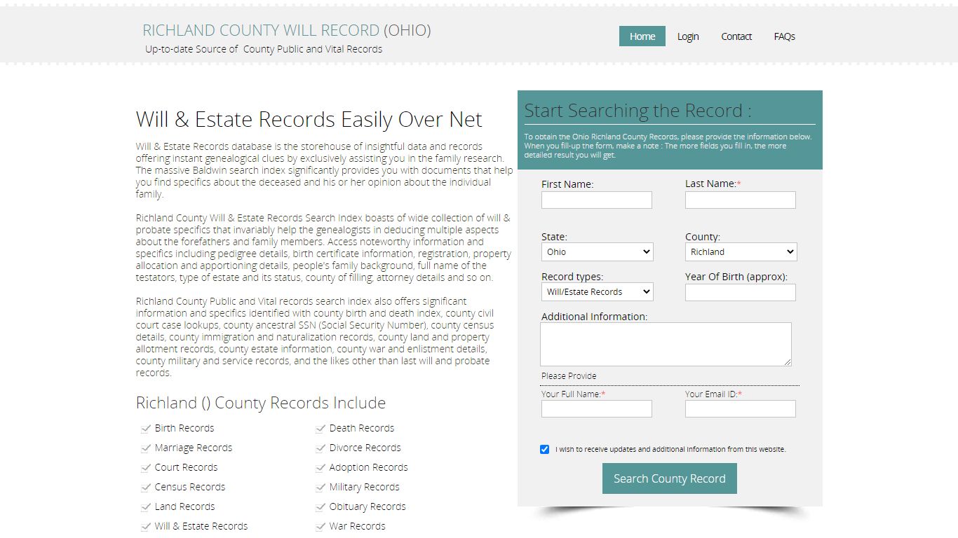 Richland County, Ohio Public Will & Estate Records Index